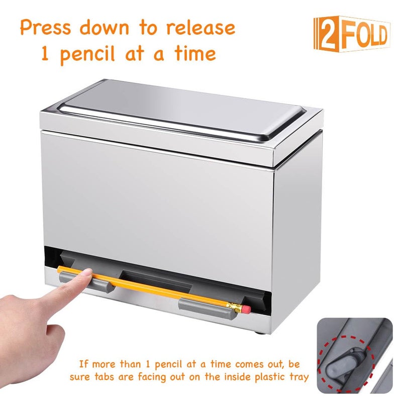 2Fold Pencil Dispenser for Classroom - Stainless Steel Bulk Pencil Holder for Desk - Includes Removable Label Stickers - Teacher Must Haves for Organization - Holds up to 200 Pencils (Silver) - Image 5